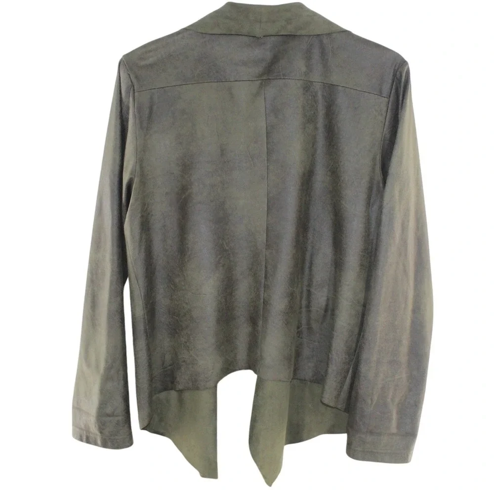 Bagatelle Faux Suede Open Front Cardigan Olive Green Draped Jacket XL - Picture 2 of 6